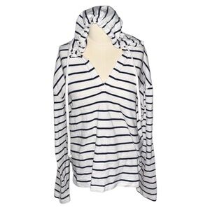 J. Crew Navy & White Striped V-neck Beach Hoodie